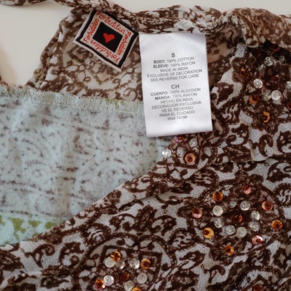 100% Cotton Floral Flutter Sleeve Sparkle Boho Top S - Picture 5 of 8